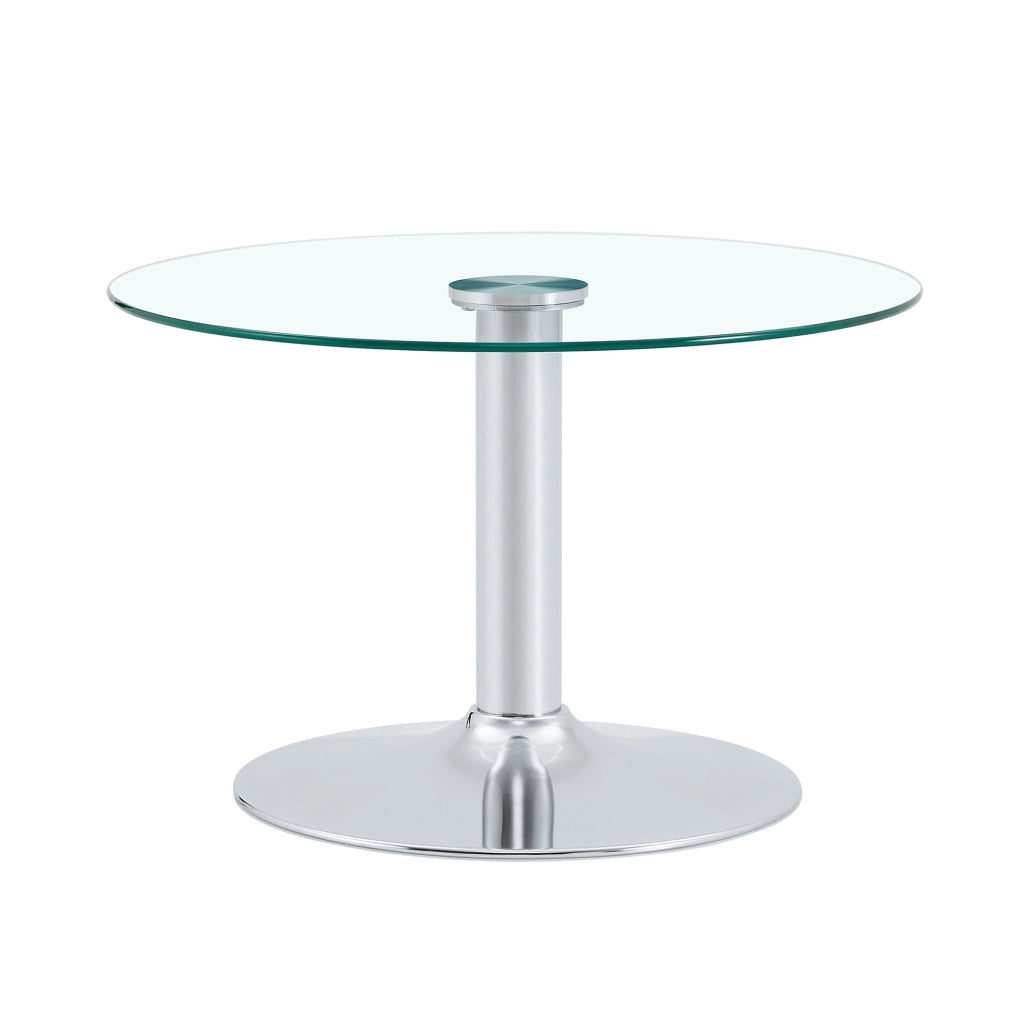 Tavolino da soggiorno rotondo diametro 70 cm altezza 45 cm antigraffio in vetro e metallo argento