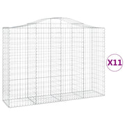 Cestini gabbioni recinzione a gabbia muro di contenimento ad arco 11 pezzi 200 x 50 x 140/160 cm ferro zincato argento 02_0040325