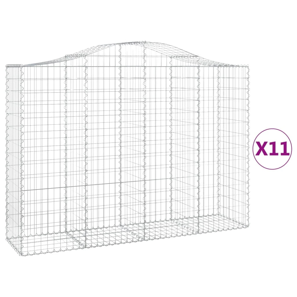 Cestini gabbioni recinzione a gabbia muro di contenimento ad arco 11 pezzi 200 x 50 x 140/160 cm ferro zincato argento 02_0040325