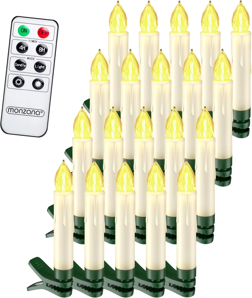 Deuba® Set 20 Candele a LED Albero di Natale Bianco Caldo Batteria Wireless con Timer e Telecomando Lucine Natalizie