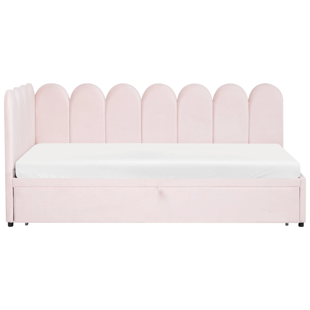 Letto a castello rivestito in velluto rosa pastello 90/180 x 200 cm con rete a doghe
