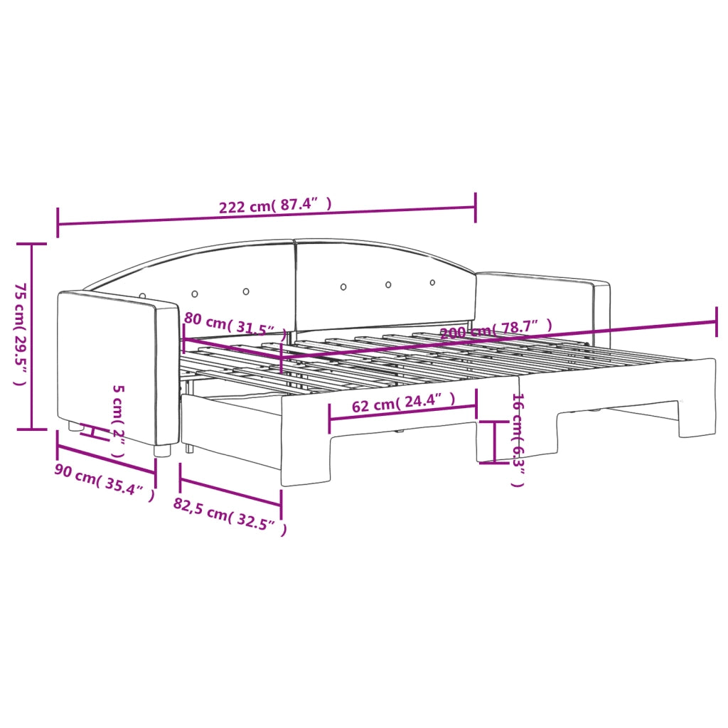 Divano Letto con Letto Estraibile Nero 80x200 cm in Velluto 3197298