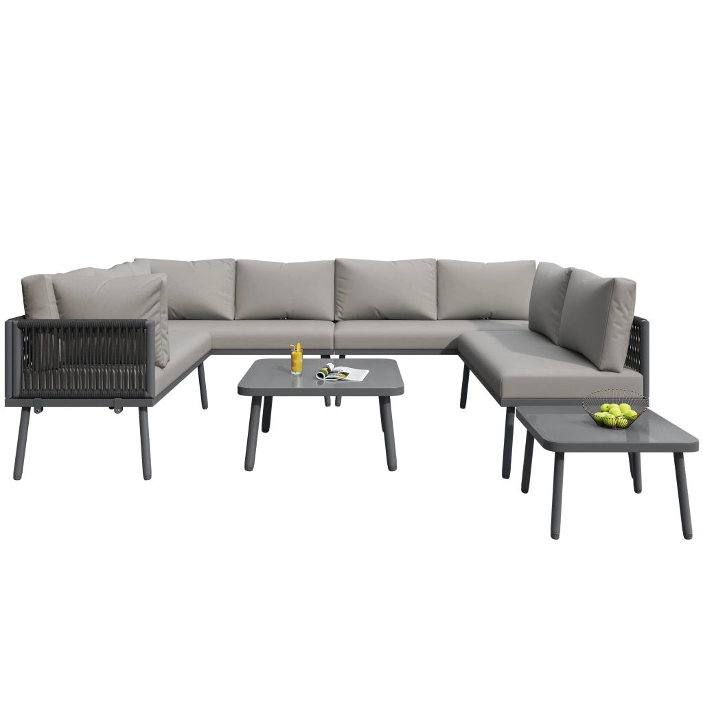Set Divano da Giardino ad U 8 Posti con 2 Tavolini ¨C MINIMAL ¨C Polyrattan, Cuscini Inclusi
