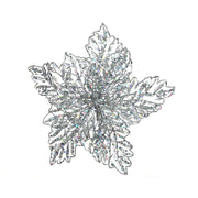 Poinsette glitter argento 10 cm