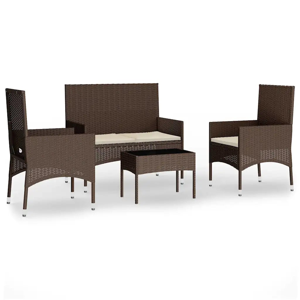 Set Mobili da Giardino 4 pz con Cuscini in Polyrattan Marrone 319495