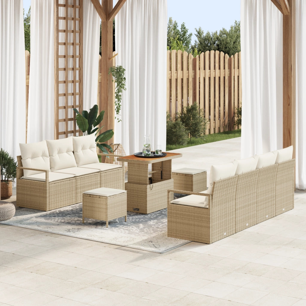 Set di Divani da Giardino  10 Pezzi con Cuscini Beige Polyrattan Acacia