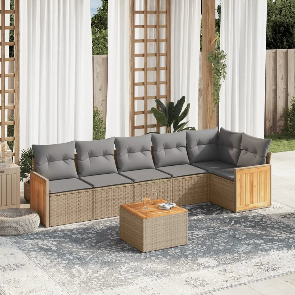 Set Divani da Giardino 7 pz con Cuscini Beige in Polyrattancod mxl 114580