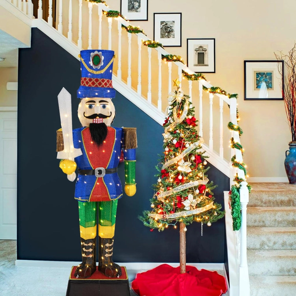 Decorazioni Natalizie, Schiaccianoci Natale Grande Soldatino 184 CM, 110 Luci Bianche Calde, Base Metallica, Addobbi Natalizi per Esterno Interno per Casa, Cortile, Giardino