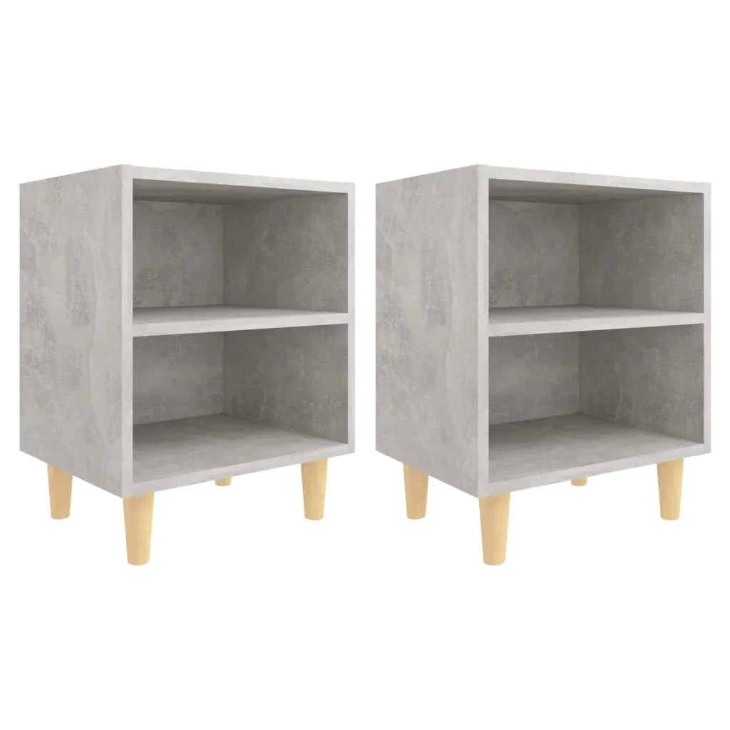 Comodini Gambe in Legno Massello 2pz Grigio Cemento 40x30x50 cm 805788