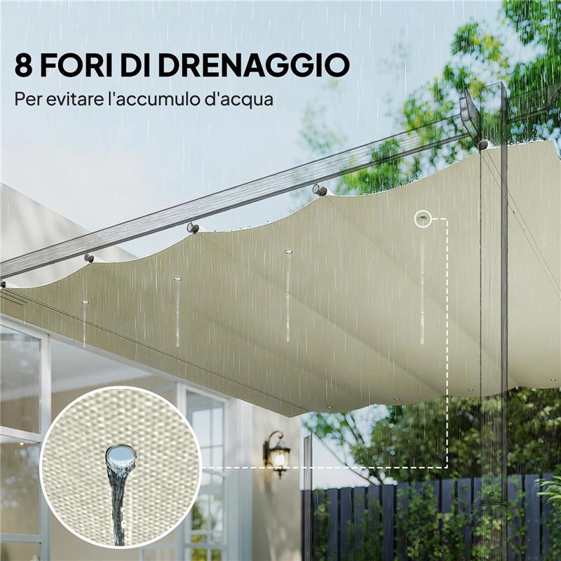 TELO PERGOLA PER ESTERNI ANTI UV IN POLIESTERE BIANCO CREMA CON 8 FORI DI DRENAGGIO, 286X245 CM