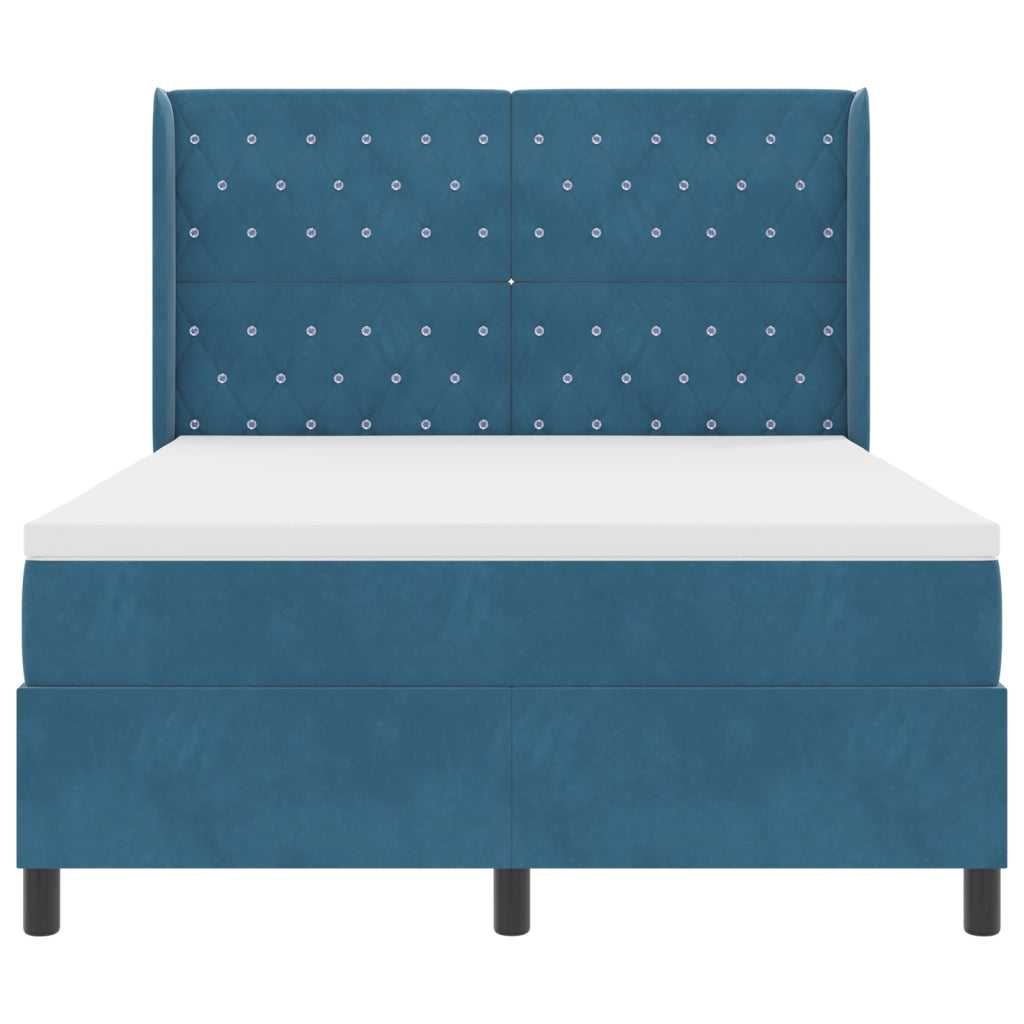 Letto a Molle con Materasso e LED Blu Scuro 140x190 cm Velluto