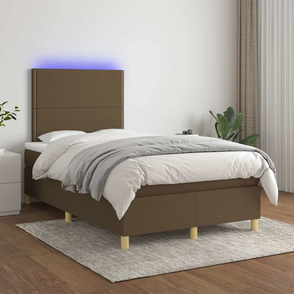 Letto a Molle Materasso e LED MarroneScuro 120x190cm in Tessuto 3270242