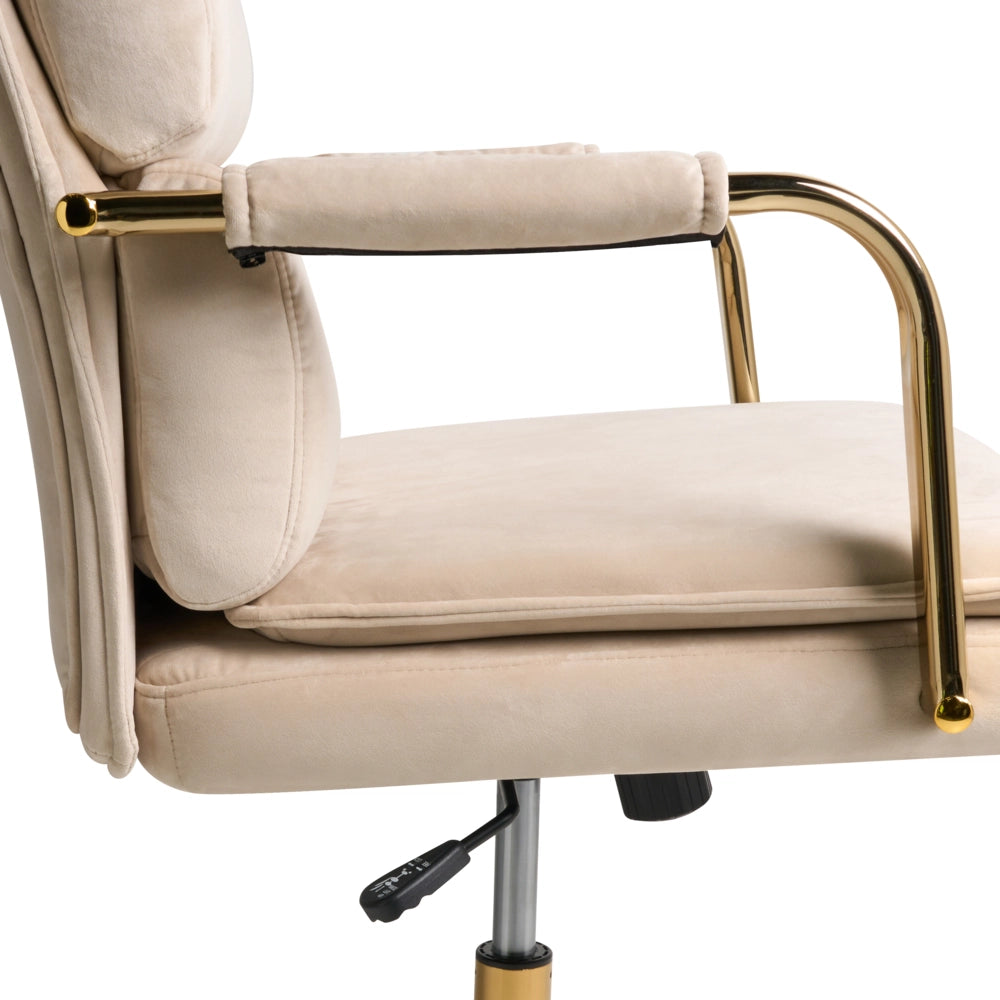 Sedia da ufficio in velluto beige con base in metallo dorato sedia da scrivania girevole regolabile in altezza