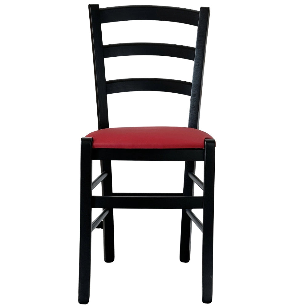 Sedie da sala da pranzo in legno venezia nera con seduta in similpelle rossa