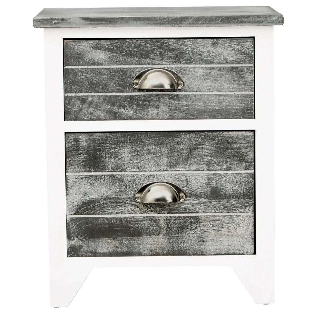 Comodino-Tavolino da notte Grigio e Bianco 38x28x45 cm in Legno di Paulownia