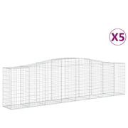 Cestini gabbioni recinzione a gabbia muro di contenimento ad arco 5 pezzi 400 x 50 x 100/120 cm ferro zincato argento 02_0040937