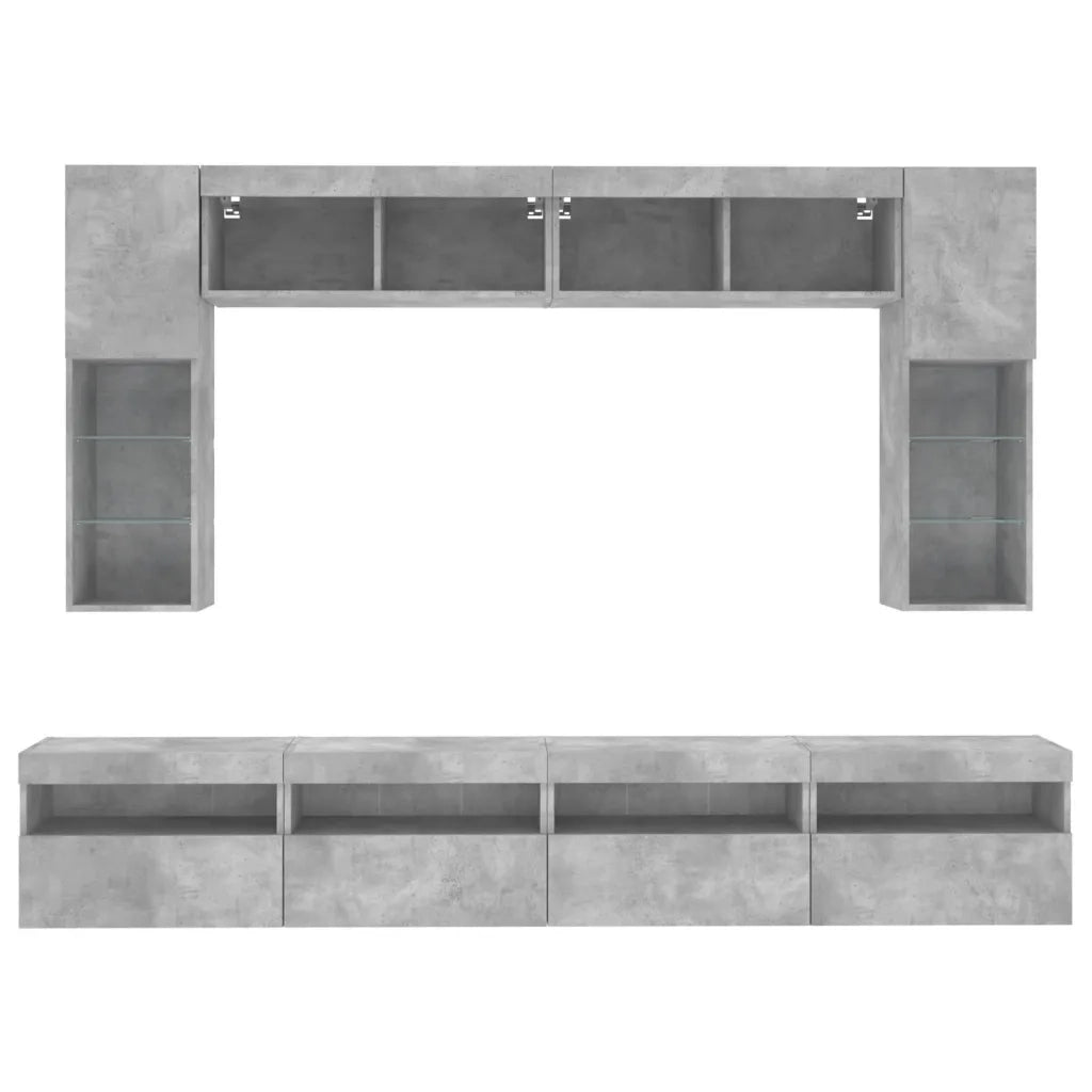 Set Mobili TV a Muro 8 pz con Luci LED Grigio Cemento