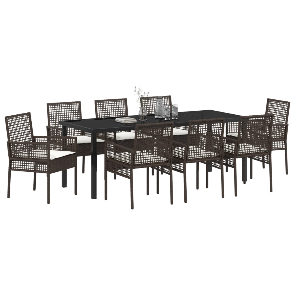 Set Pranzo Giardino 9 Pezzi con Cuscini Vimini Marrone
