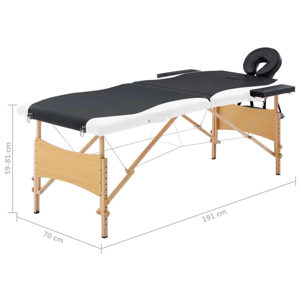 Lettino Massaggio Pieghevole a 2 Sezioni Legno Nero e Bianco CFW4512502