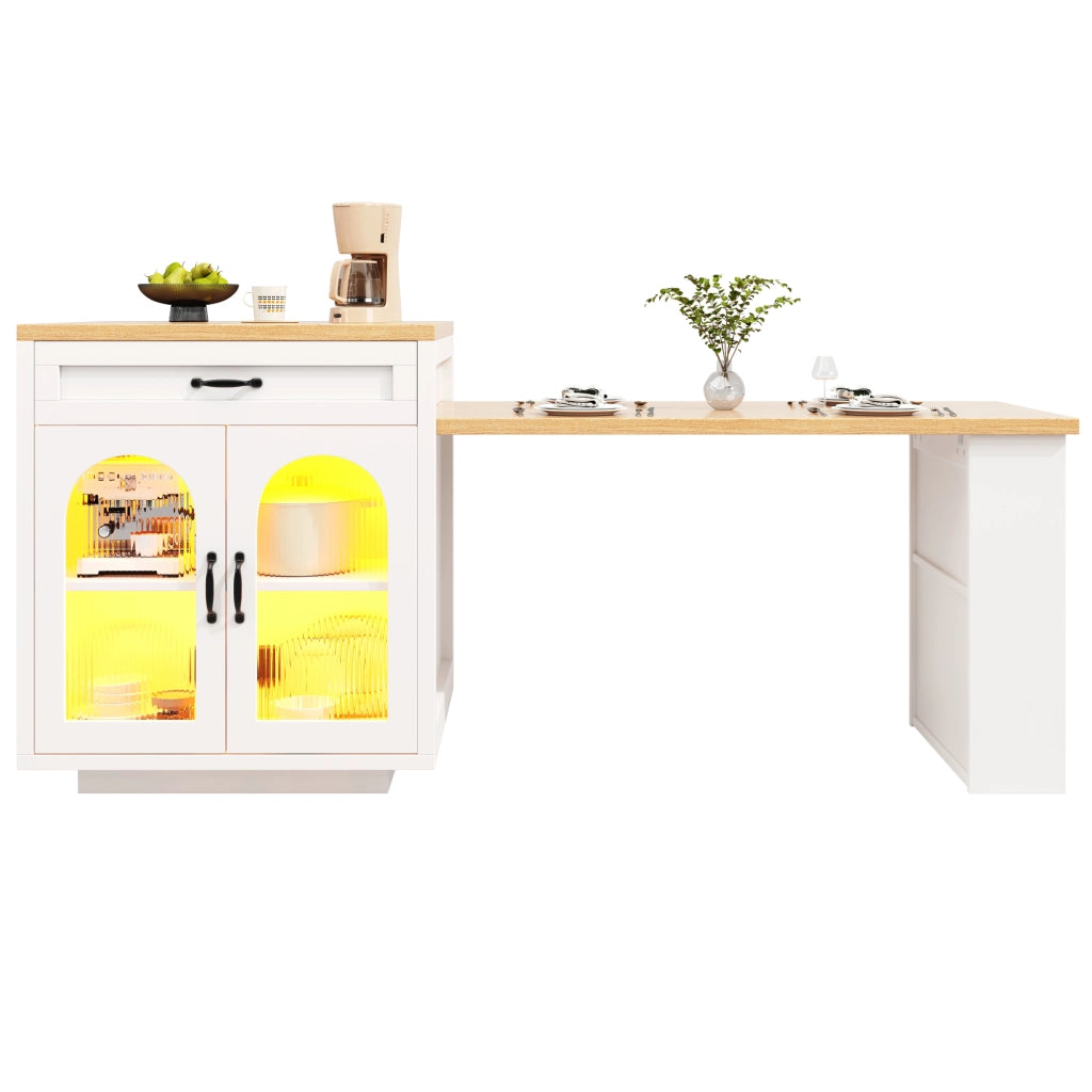 Isola da cucina estensibile con illuminazione LED RGB in MDF bianca