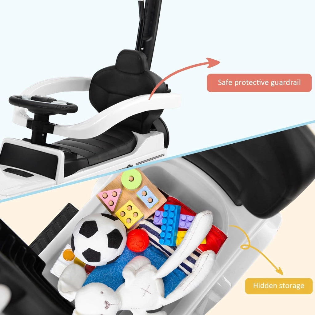 Mercedes-Benz Macchina per Bambini, Macchina con Barra Scorrevole Rimovibile, Tettuccio Parasole Regolabile, Clacson, Portaoggetti Nascosto, Regalo Bambini 1-3 Anni (Bianco)
