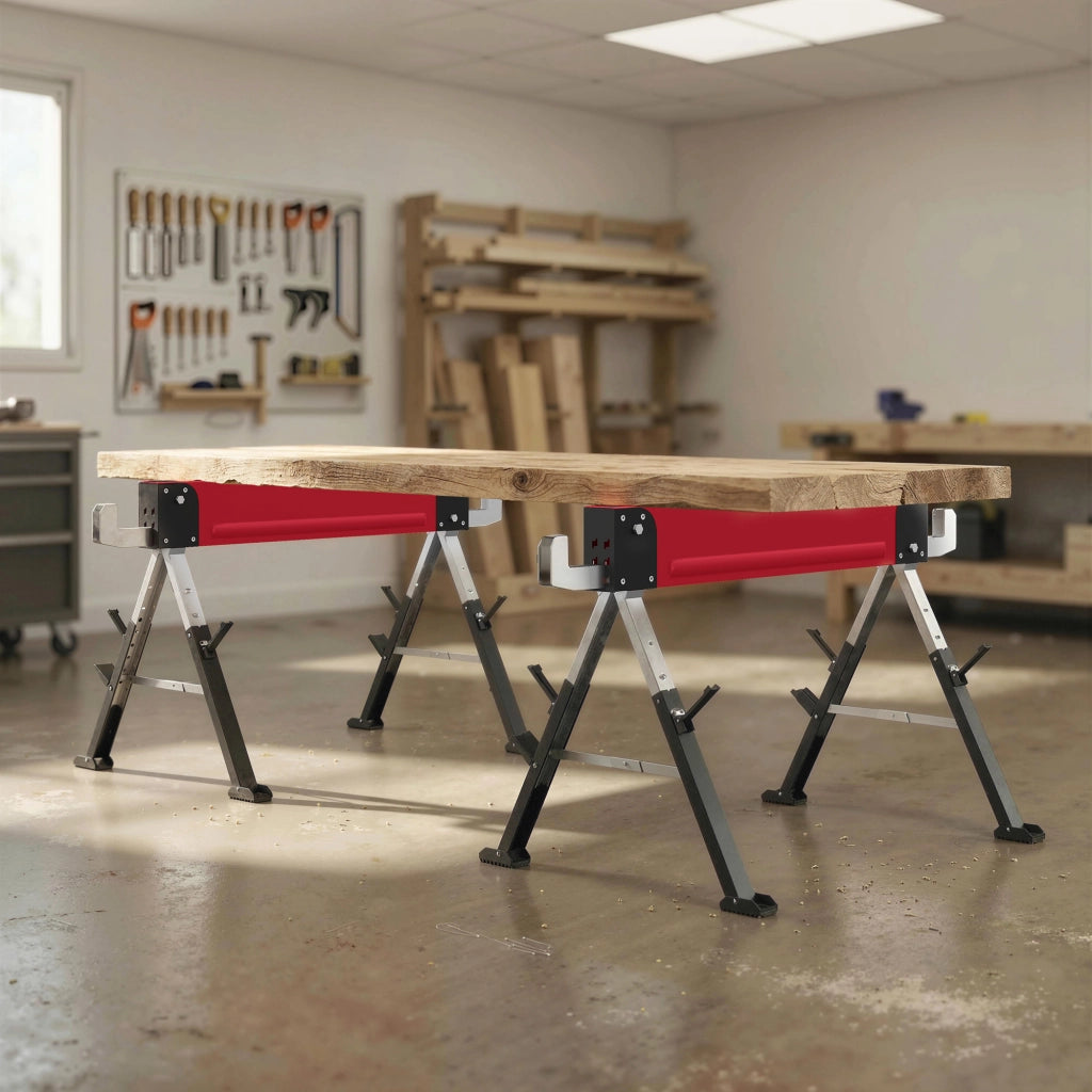 Cavalletto da lavoro pieghevole ¨C Zephmum ¨C 7 regolazioni altezza 64-81 cm metallo rosso