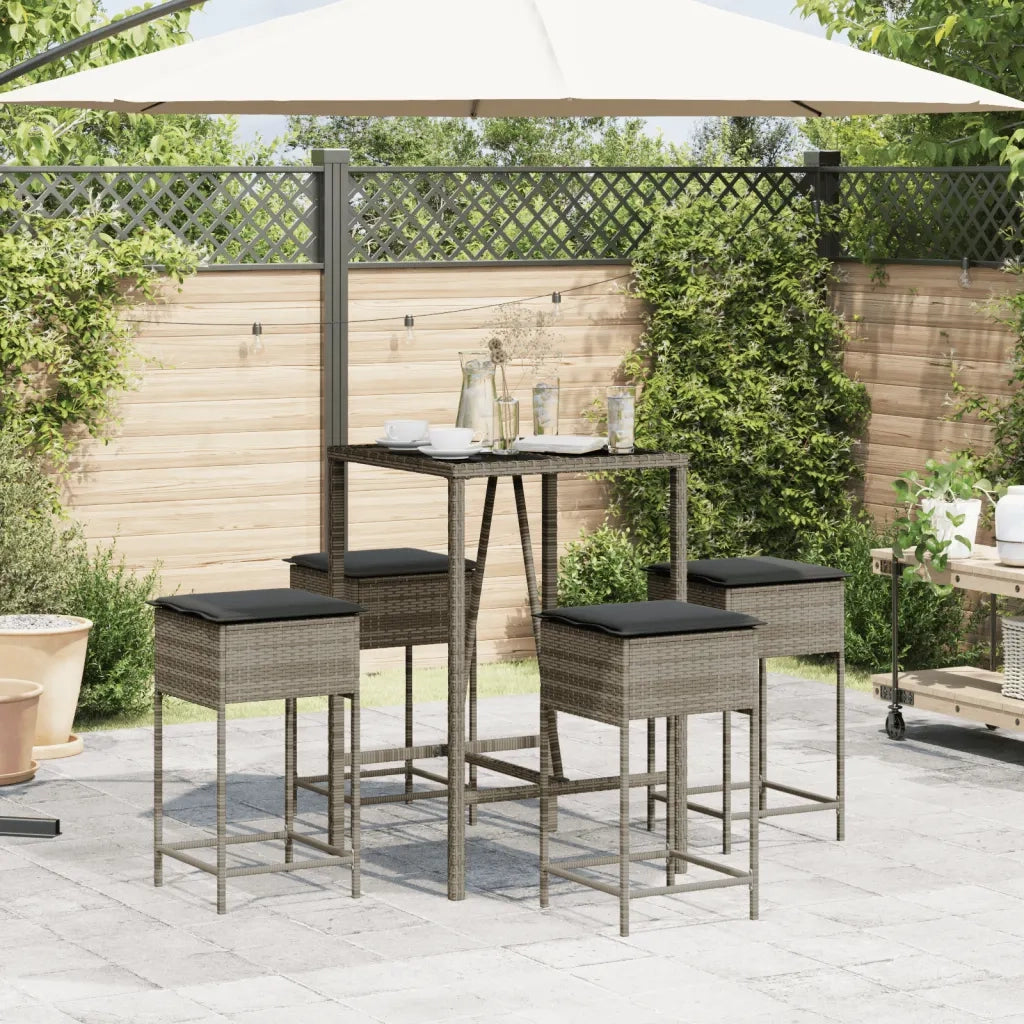 Set Bar da Giardino 5 pz con Cuscini in Polyrattan Grigio 3261463