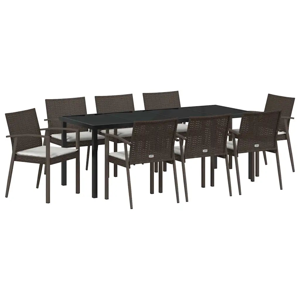 Set da Pranzo per Giardino 9 pcs Marrone e Nero Rattan in PE 3379064