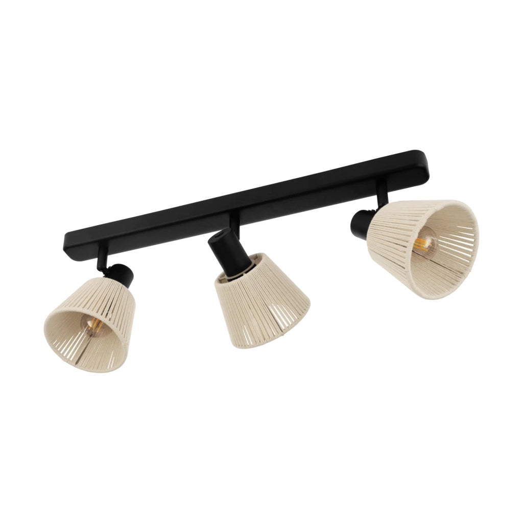 Faretti E Spot Rustico Country Seagard Acciaio Nero Tessuto Bianco 3 Luci E14