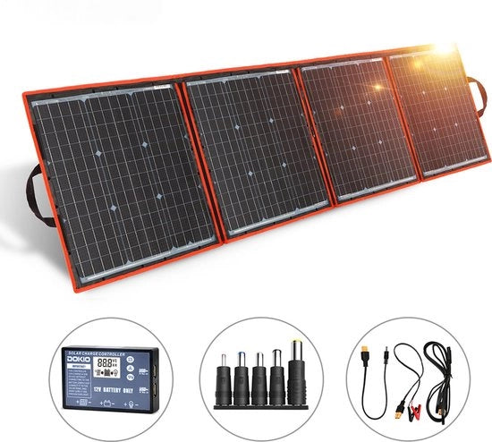 Set di Pannelli Solari 150W - Flessibili - Ripiegabili - Pannelli Solari - Controller 12V - Per Campeggiatori/Turisti in Movimento - Con Inverter - Con Cavo da 3 Metri