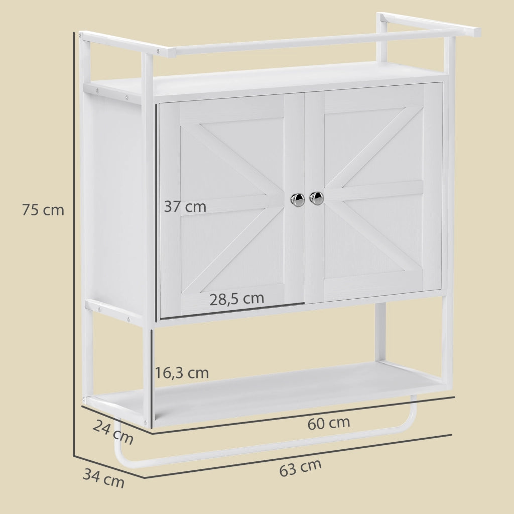 Armadietto Bagno Sospeso con Ante e Ripiano ¨C Zephmum ¨C Bianco 63x34x75 cm