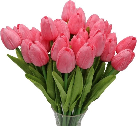 27 Tulipani di Cartone in Rosso - 35cm di Lunghezza - Materiale PU Real Touch - Per Matrimonio/Casa Decorazione