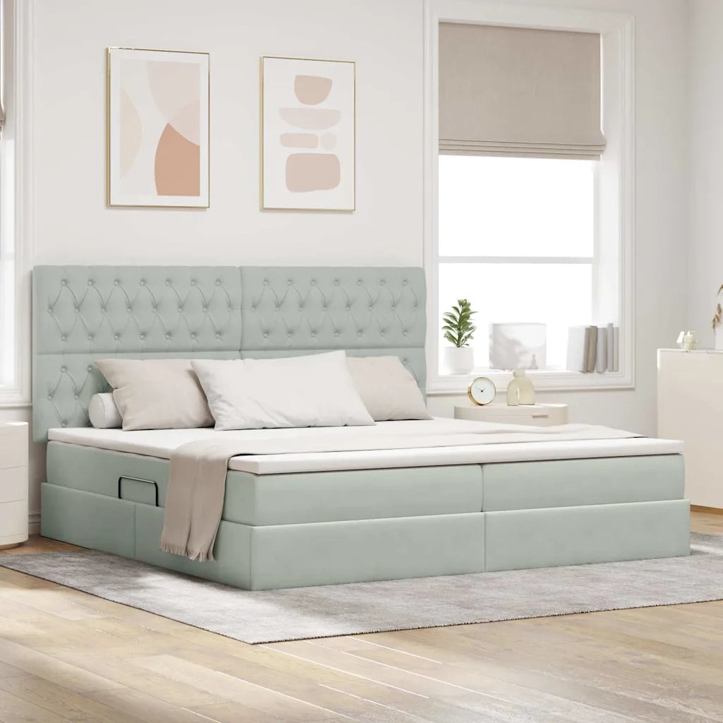 Letto con contenitore e materasso Grigio chiaro 200 x 200 cm