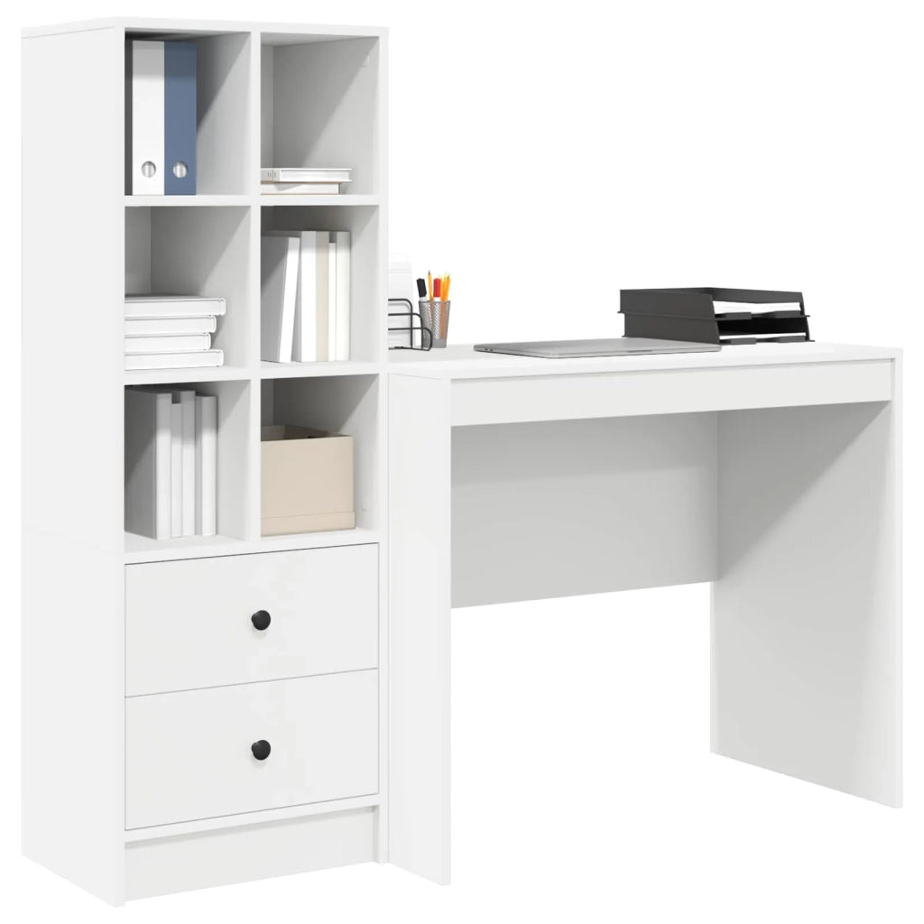 Scrivania con cassetto con lo scaffale 2 pcs Bianco 3337361