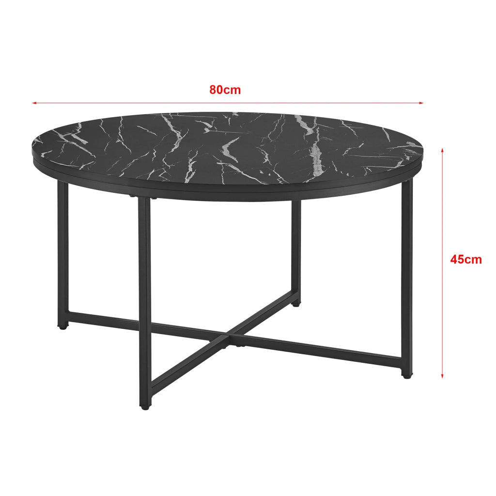 Tavolino rotondo per soggiorno 45 x 80 cm marmo nero / nero 03_0008497