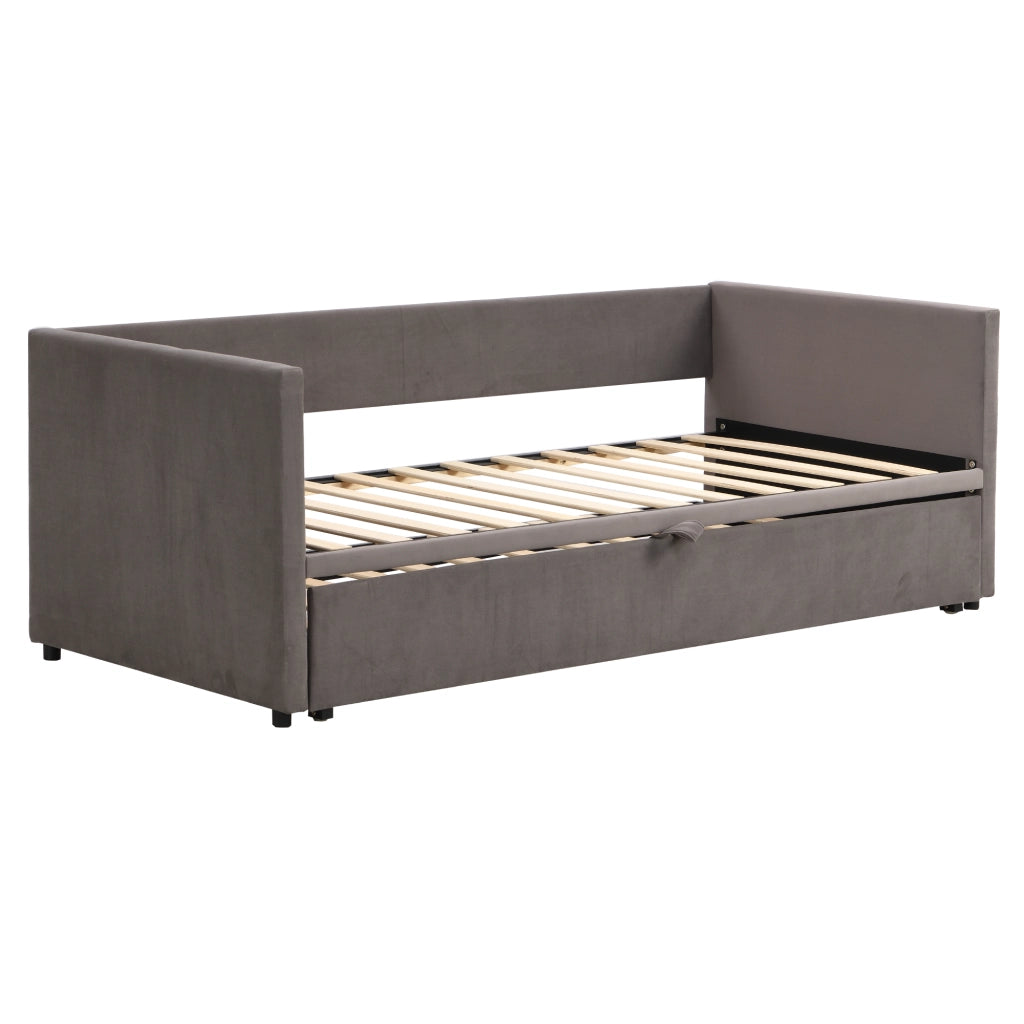 Letto divano estraibile 90 × 200 cm con secondo letto estraibile, senza materasso, in velluto grigio
