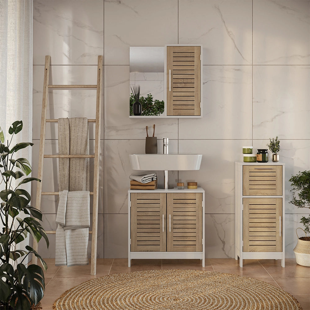 Vicco Set di mobili da bagno 3 pezzi Bianco/quercia 3 parti