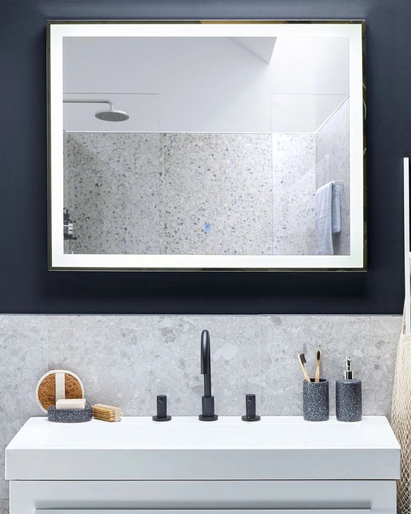 Specchio da parete a LED sospeso 90 x 70 cm Rettangolare Moderno Bagno Glamour Make-Up