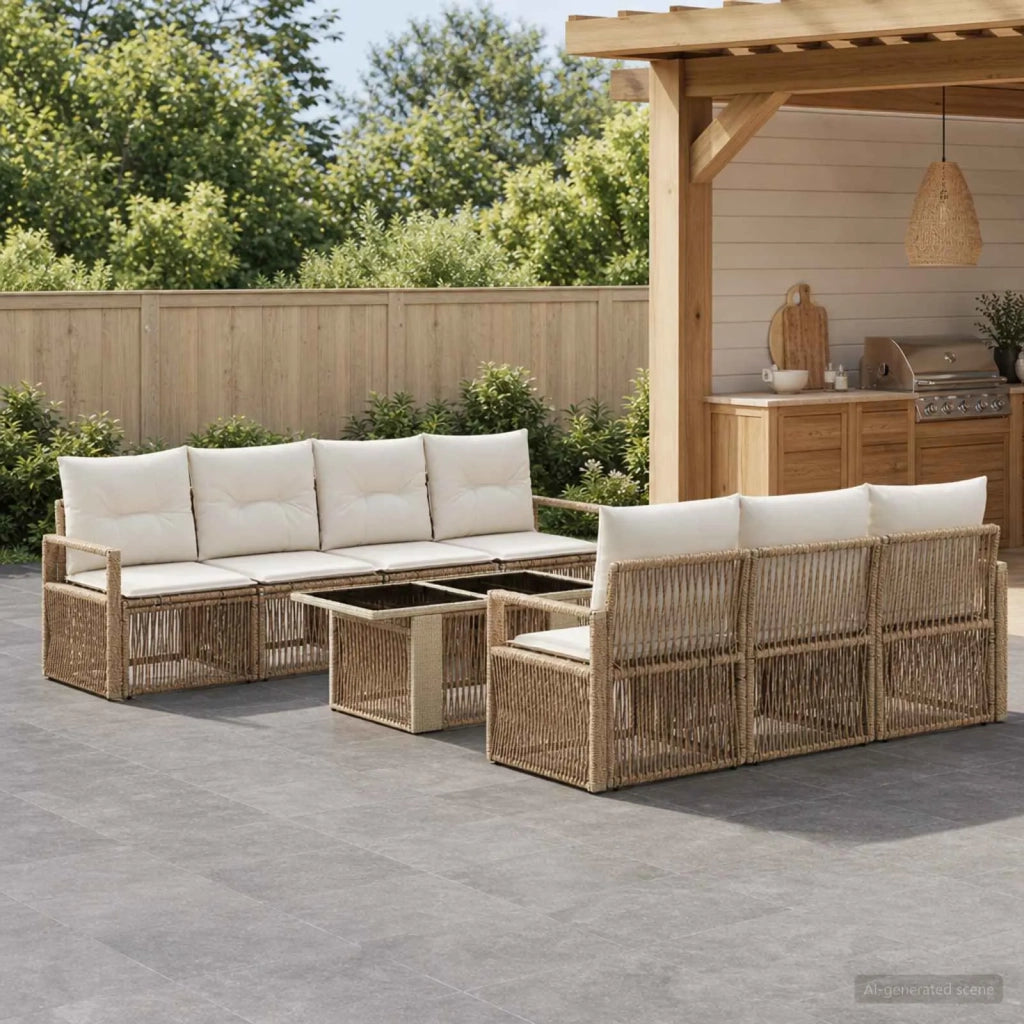Set Divano da Giardino 8 pz Beige e Bianco Crema polyrattan 3437061
