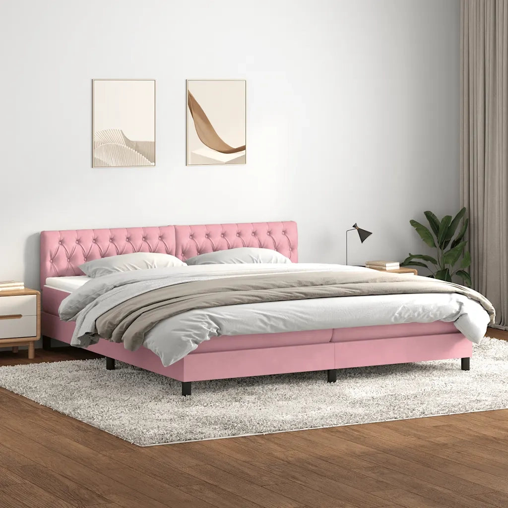 Giroletto a Molle con Materasso Rosa 180x210 cm in Velluto 3316514