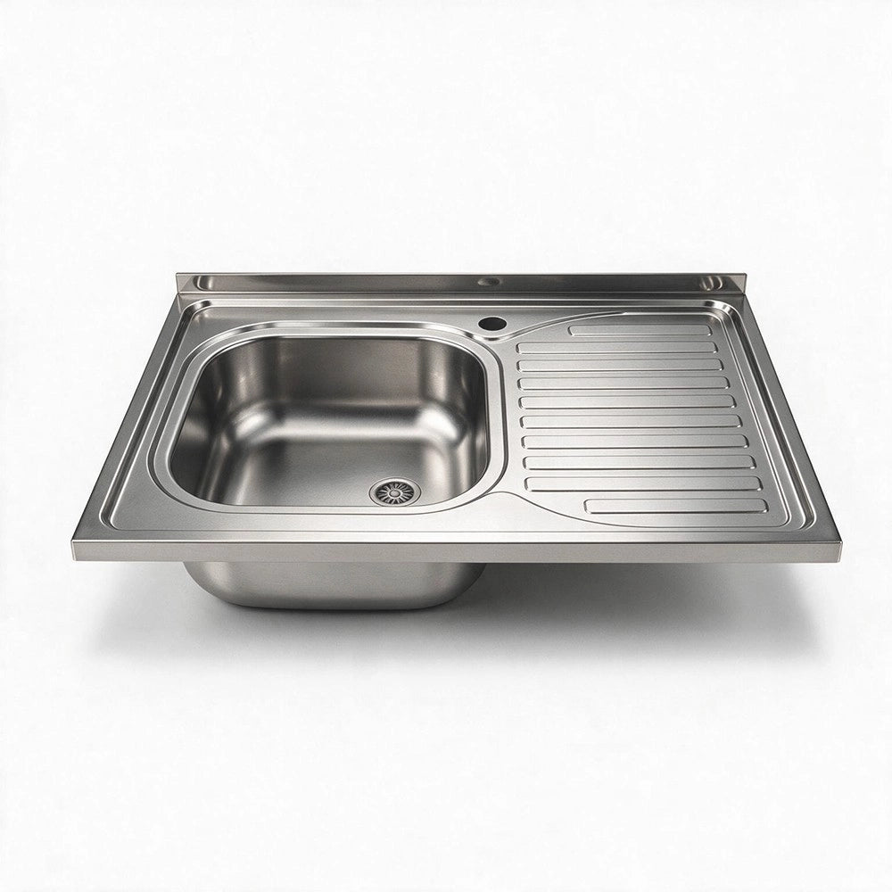 Lavello cucina da appoggio 80x60 una vasca con gocciolatoio destro inox SA30DX