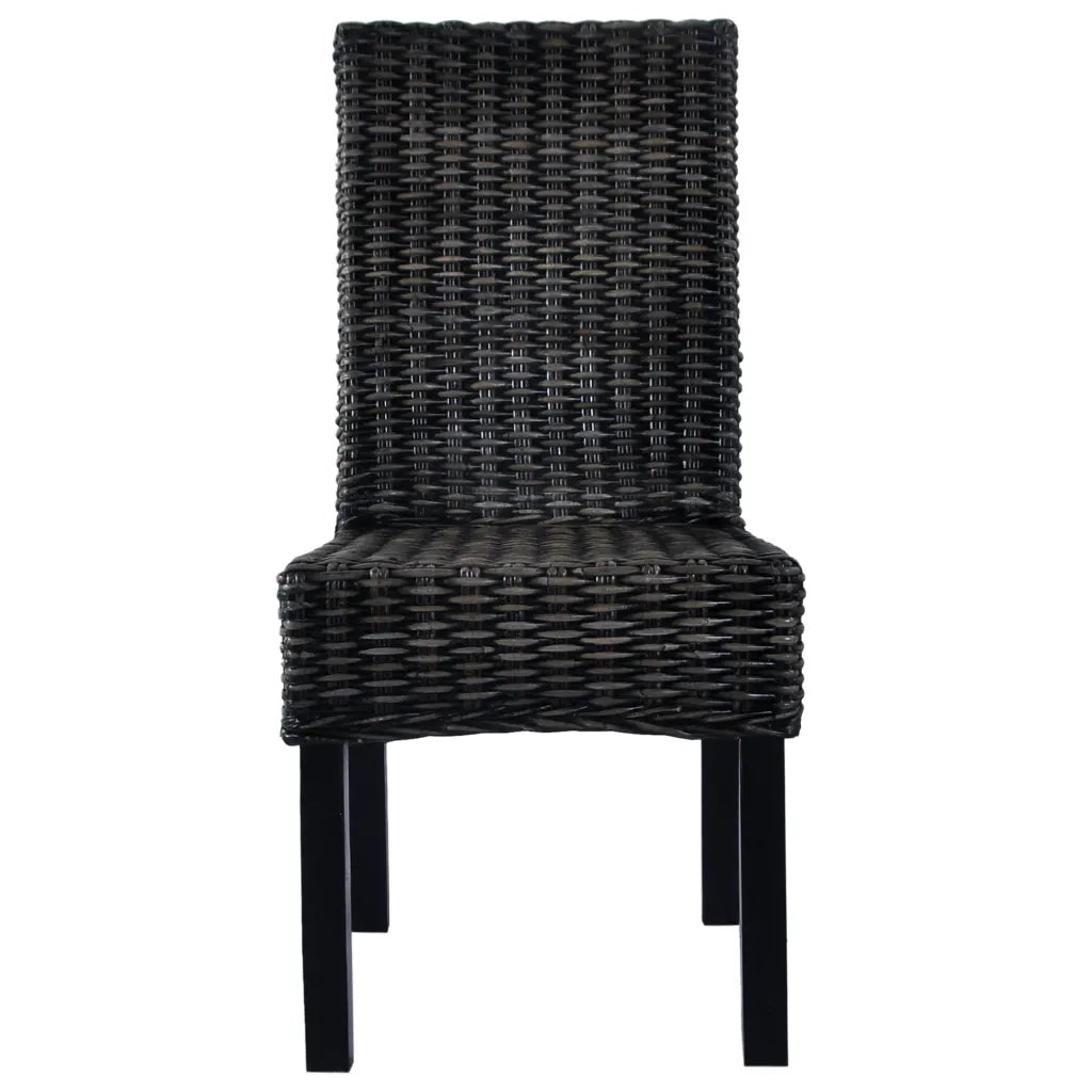 Sedie da Pranzo 4 pz Nere in Rattan Kubu e Legno di Mango 275469
