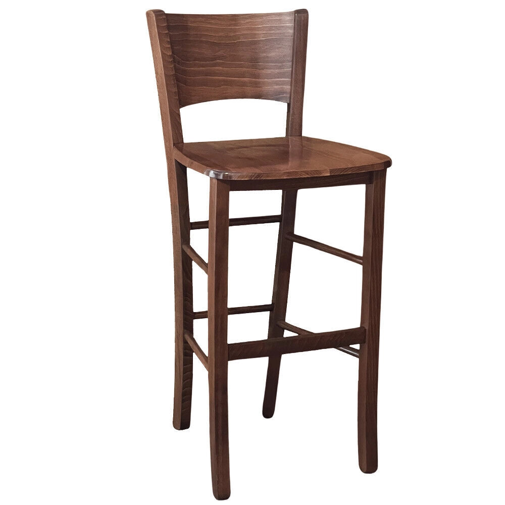 Sgabello alto bar lucy in legno noce scuro h 73 con seduta in massello