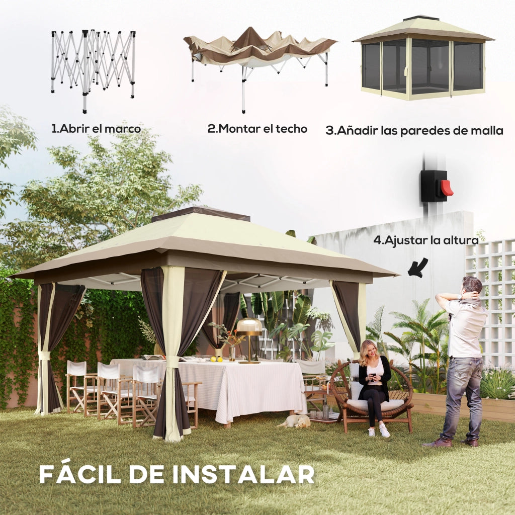 Gazebo Pieghevole 3,6x3,6 m ¨C Xylo ¨C con Laterali Rete UPF50+ Altezza Regolabile Crema