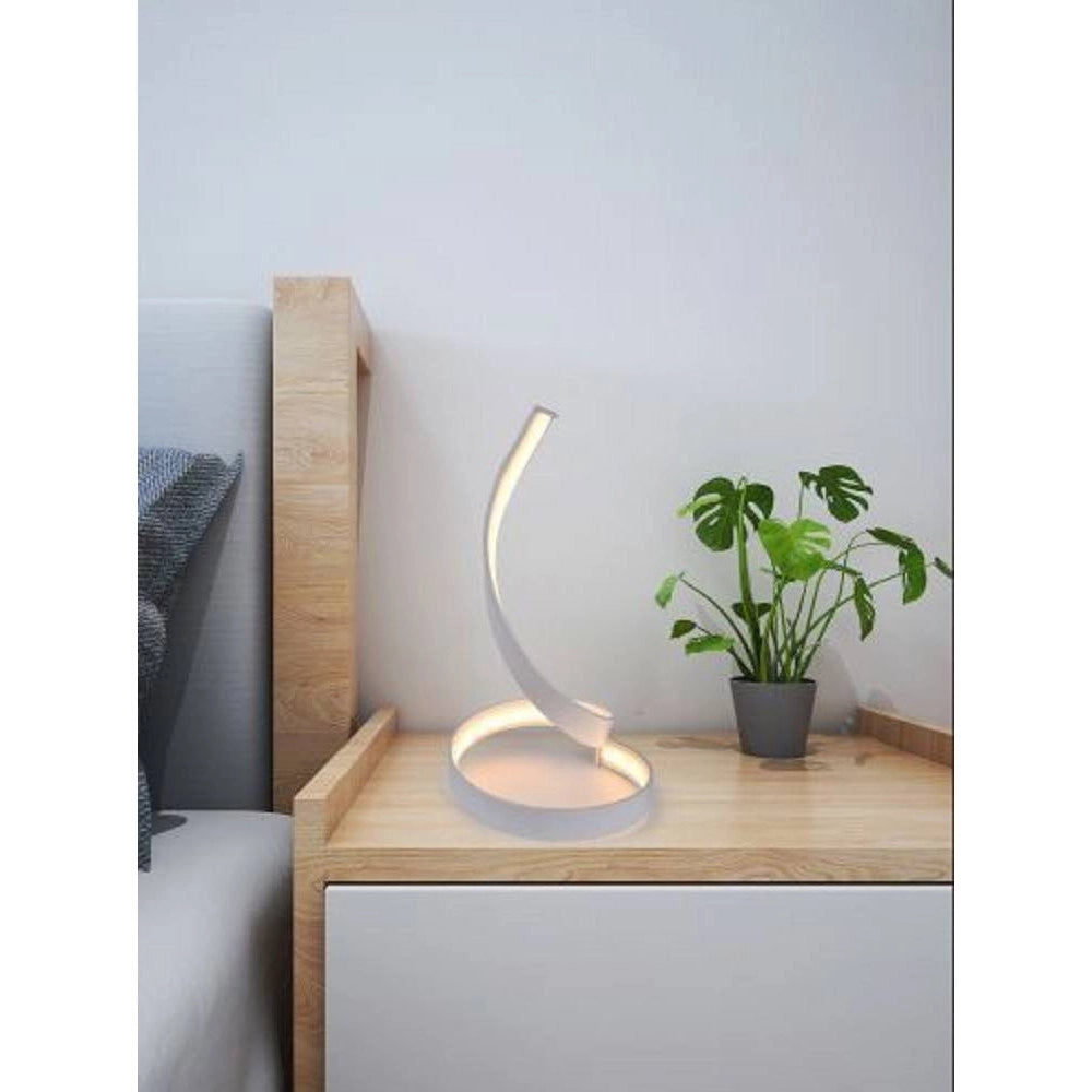 Trade Shop - Lampada Da Tavolo Led Moderna A Spirale Curva 12watt Luce Da Comodino Bianca D05 -