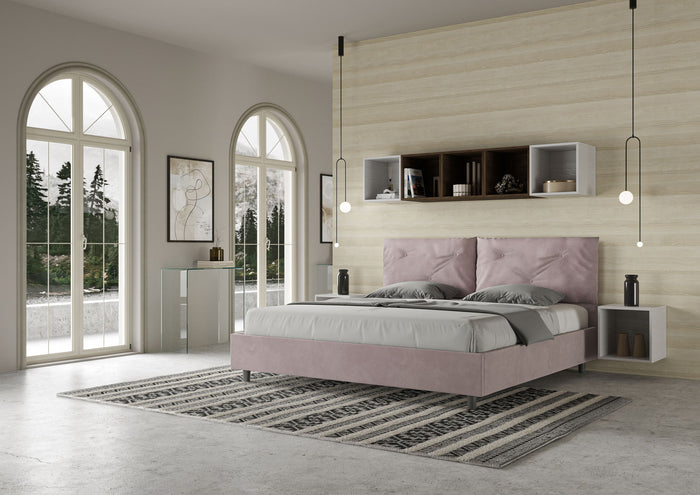 Letto Matrimoniale King Size 200x200 cm con Rete e Contenitore Imbottito in Microfibra Appia Large Glicine
