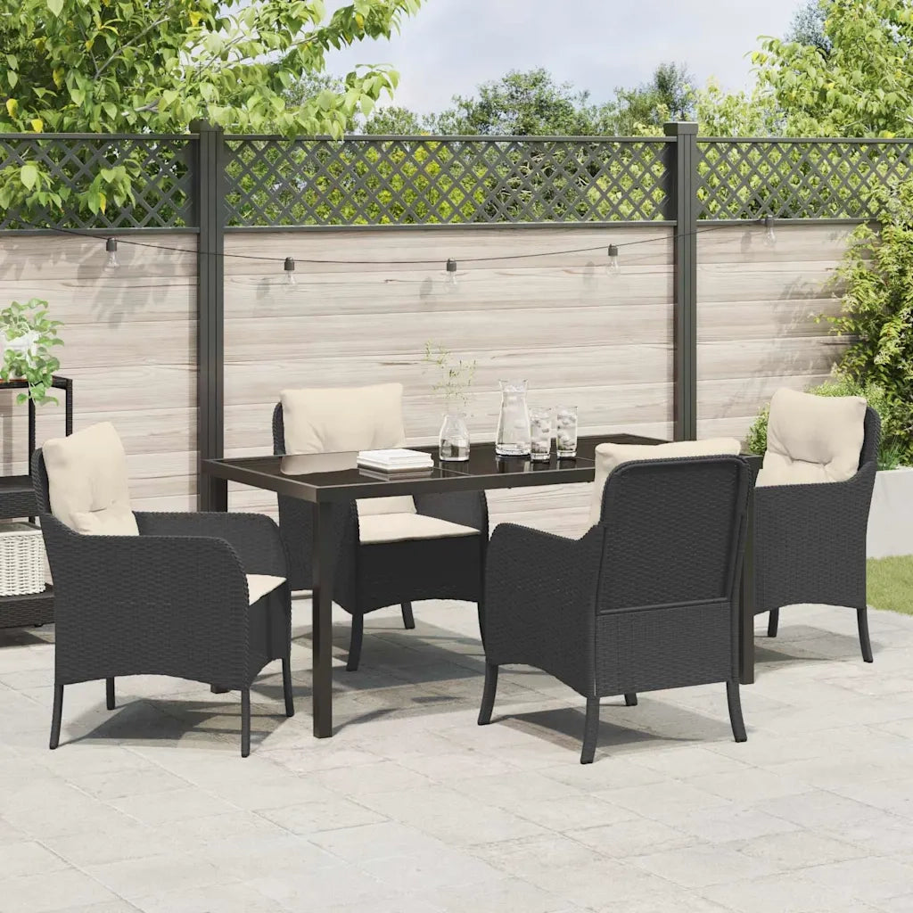 Set da Pranzo per Giardino con cuscino 5 pcs Nero polyrattan