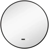 Specchio Bagno con Luce LED Regolabile, Antiappannamento e Display Tempo e Temperatura, Ø70 cm, Nero