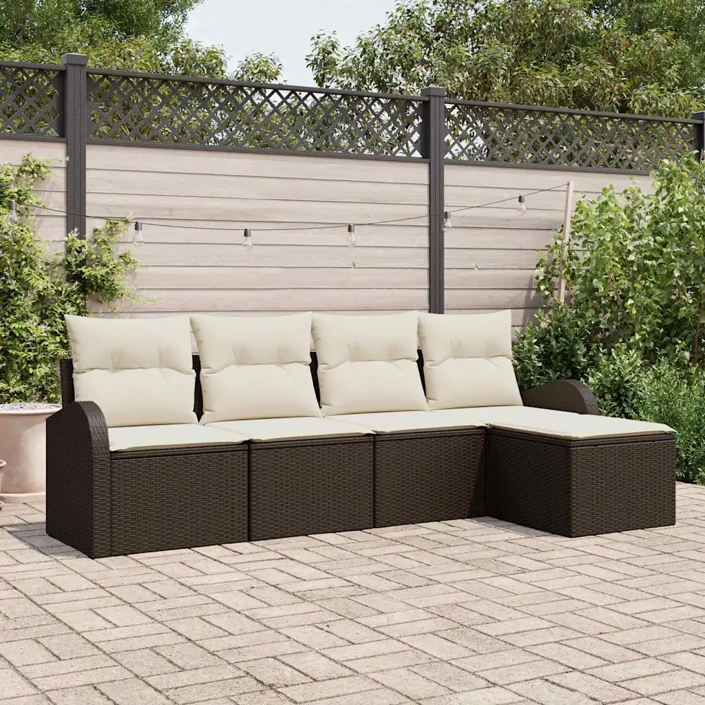 Set Divano da Giardino 5 pz | Set Salotto da Giardino Marrone polyrattan