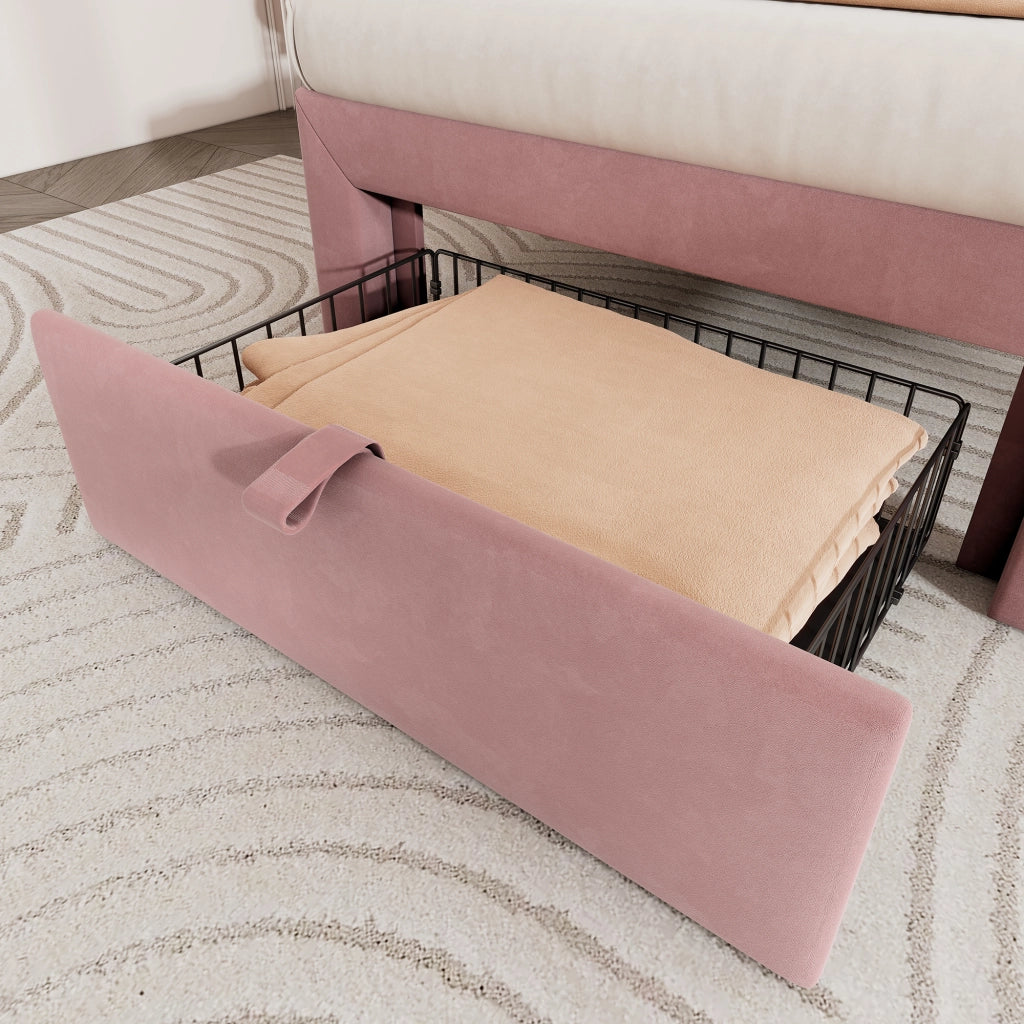 Letto Singolo 90 x 200 cm con Cassetto; LED Regolabile e Testiera Regolabile - Rosa